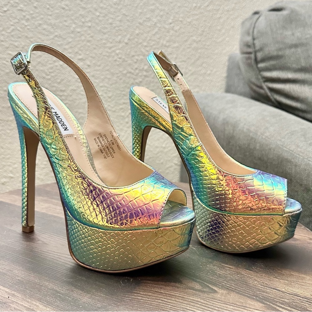 Steve Madden “Totally” Iridescent Platform Heels (Reflective)